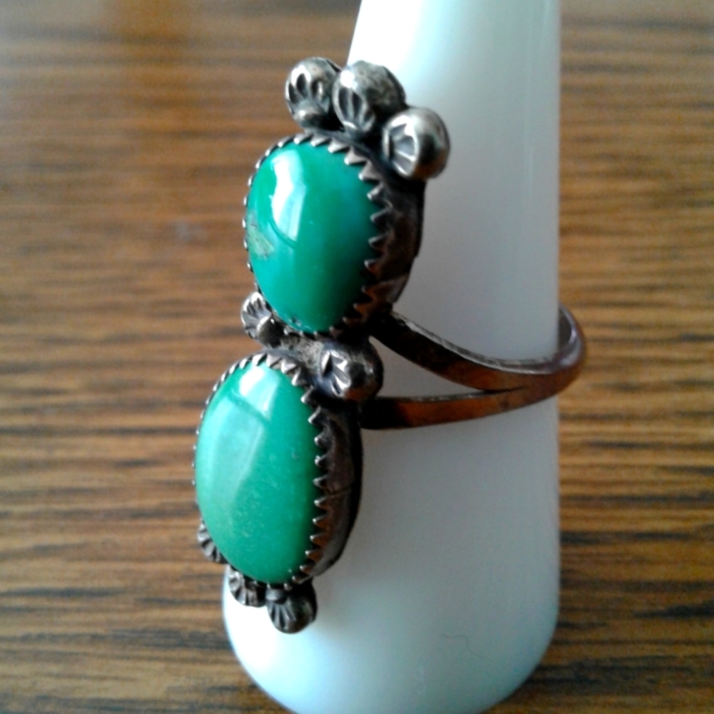 Navajo Native American Two Stone Turquoise  Ring Size 8